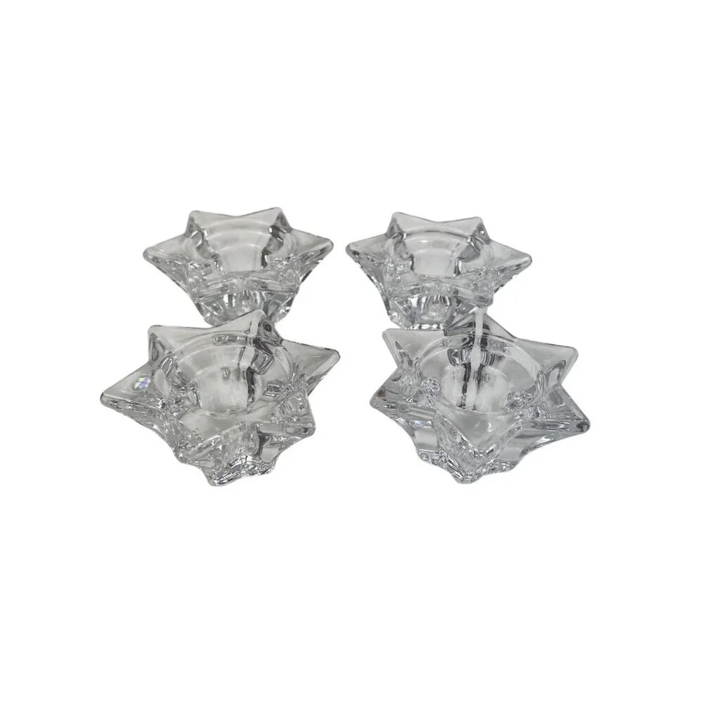 Set Of 4 Star-Shaped Clear Glass Candle Holders Taper & Tealight/Votive Candles